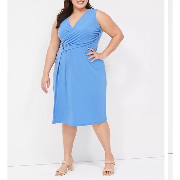 Lane Bryant Faux Wrap Dress Womens‎ Size 18/20 Periwinkle Blue Sheath Stretch - Picture 1 of 12
